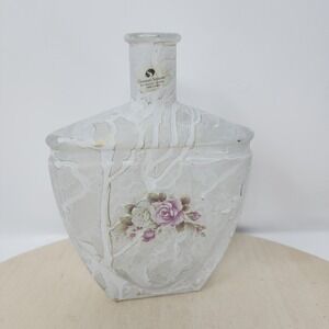 Creazioni Silvestri Murano Bottle 8.5" White Floral Italian Art Glass Vase Label